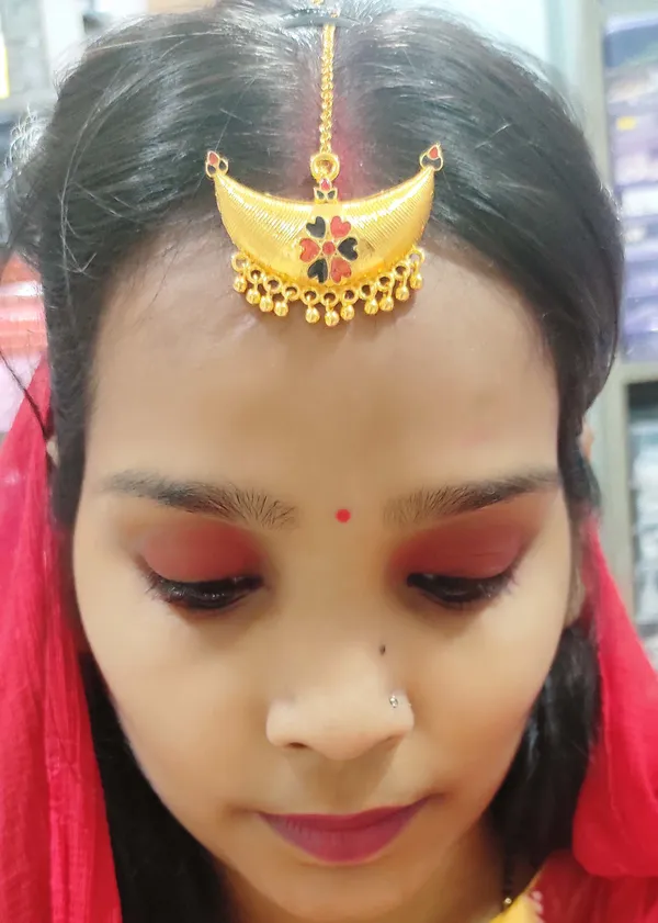 (Pack_Of_2)_Assamese_Traditional_Copper_Gold_Plated_Red_Black_Colour_Maang_Tikka_For_Women